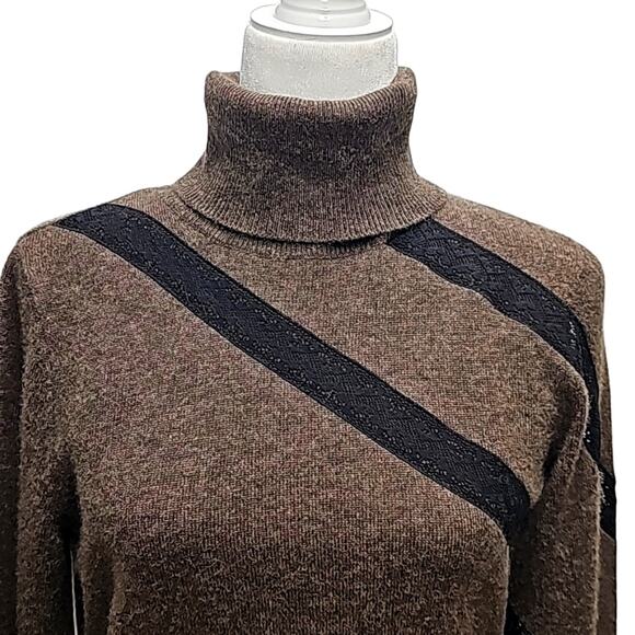 Sophiacashmere Women 100% Cashmere Lightweight Brown w/Black Lace Sweater Size M - Picture 5 of 8